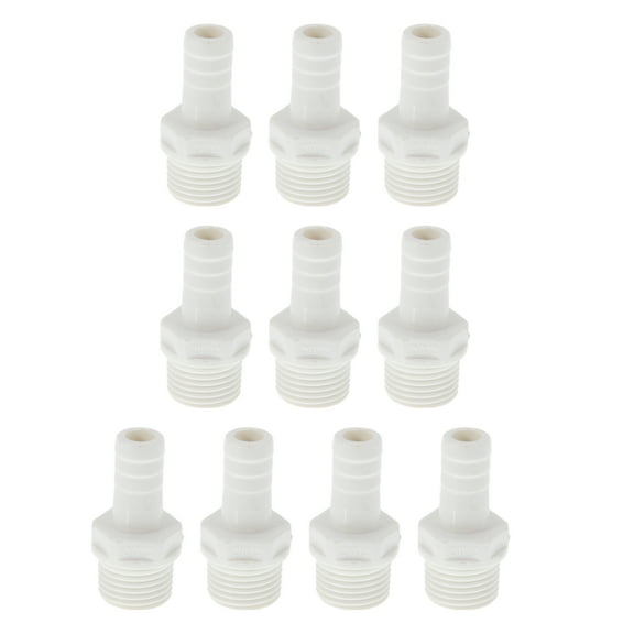 Plastic Hose Barb Fitting 0.5" 1/2"G Male Thread Straight Pipe Connector White 10 Pcs