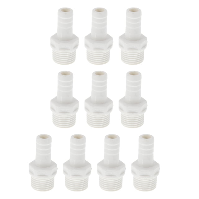 Conector de tubo de plástico con rosca macho de 0.5" 1/2" recto, color blanco, 10 piezas