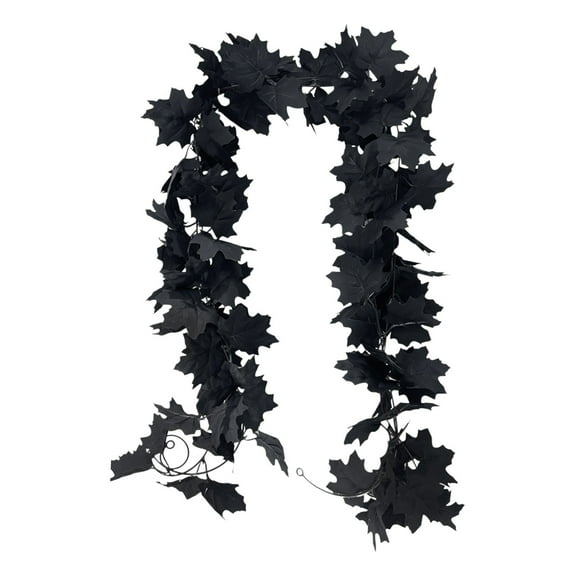 70.8-Inch Halloween Maple Leaf Garland with Scary Pumpkins Black Plastic Rattan Hanging Decor for Door Wall Party Decoration