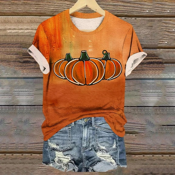 VKOYWKM Thanksgiving Shirt for Women Pumpkin Graphic T Shirts Fall Short Sleeve Thankful Tshirt Loose Fit Crew Neck Blessed Tee Tops