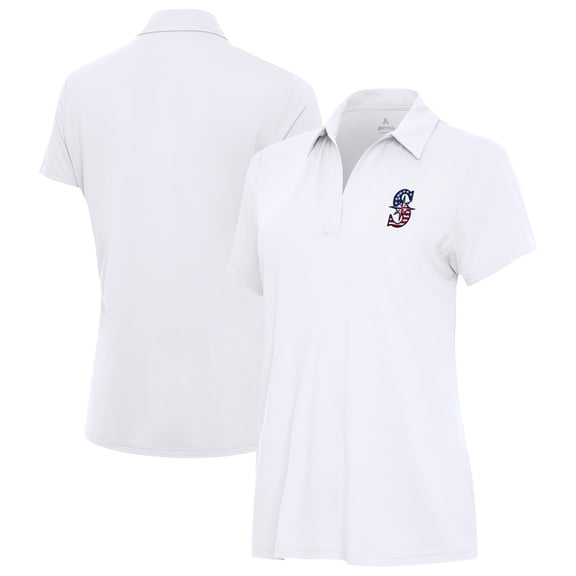 Women's Antigua White Seattle Mariners Era Stars and Stripes Team Logo Polo