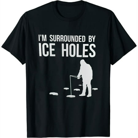 Womens T Shirt Funny Ice Fishing Design Gift I m Surrounded By Ice Holes Tote Bag Black 3X-Large