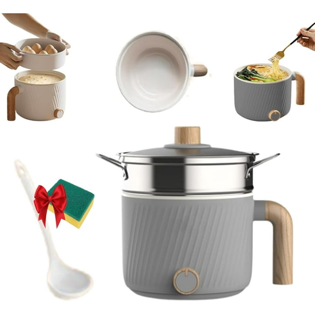 Personal Ramen Cooker,Electric Pot for Ramen, Portable Multifunctional Non-Stick Electric Pot, Compact Fast-Heating Mini Noodle Cooker for Quick Meals, Dorms, Offices, Travel & Kitchens (C-Gray)