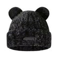 thumbnail image 2 of D-GROEE Elastic Hat Women Winter Hat Cartoon Bear Shape Thick Plush Ear Protection Knitted Lady Outdoor One-piece Hood Hat, 2 of 7