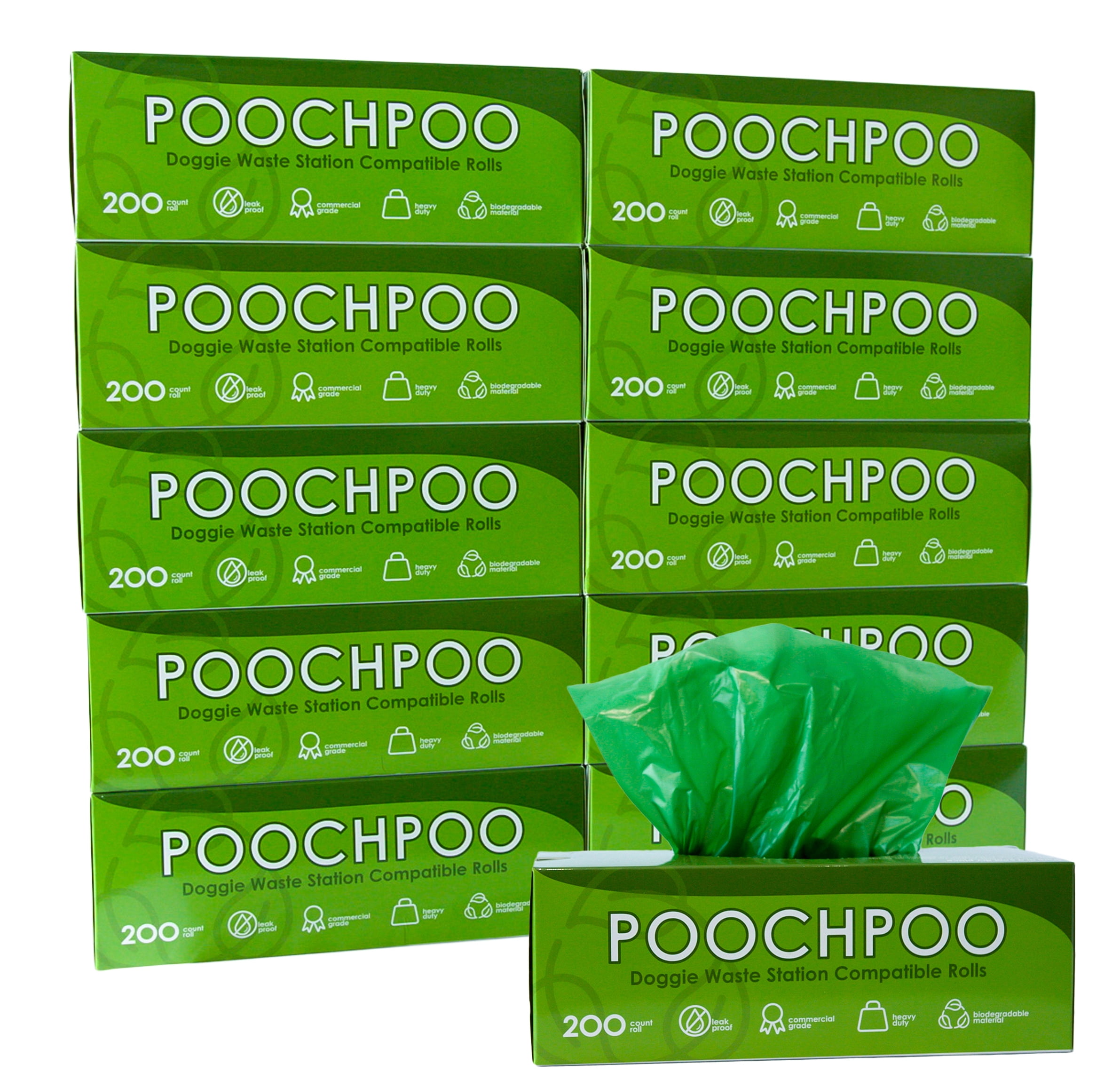 POOCHPOO Biodegradable Dog Waste Station Refill Bags Green - (10 rolls of 200 bags; 2000/Carton) - Pet Waste Disposal, Office, Park, Home, Dog Waste Station