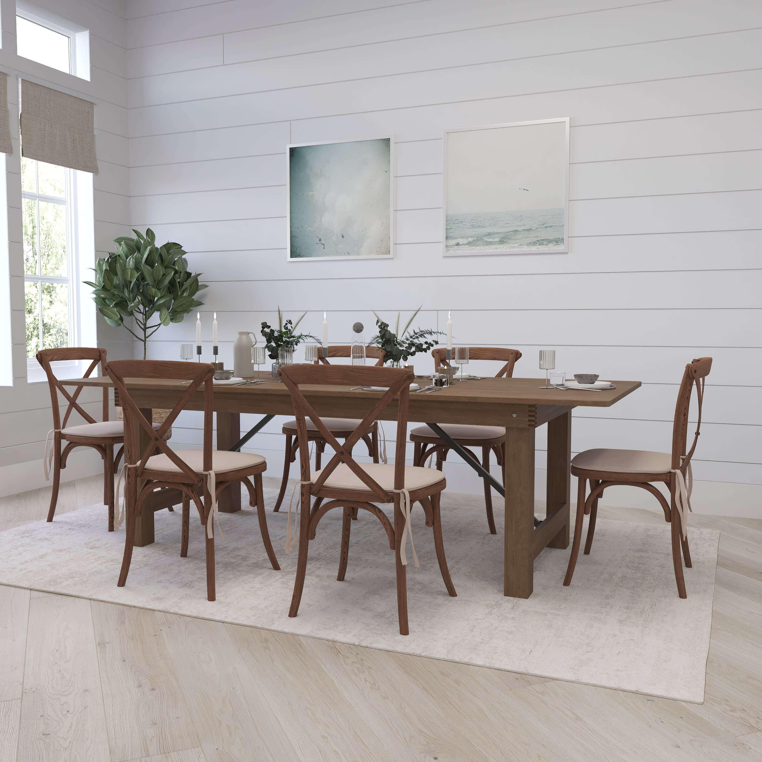 Merrick Lane 7 Piece Dining Table Set, 8' x 40" Farmhouse Folding