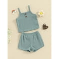 thumbnail image 3 of Suealasg Little Girl Summer 2Pcs Outfits Set Clothes 1T 2T 3T 4T 5T Kids Girl Sleeveless Solid Color Cami Tops and Shorts Beach Party Clothing for Children Girls, 3 of 9