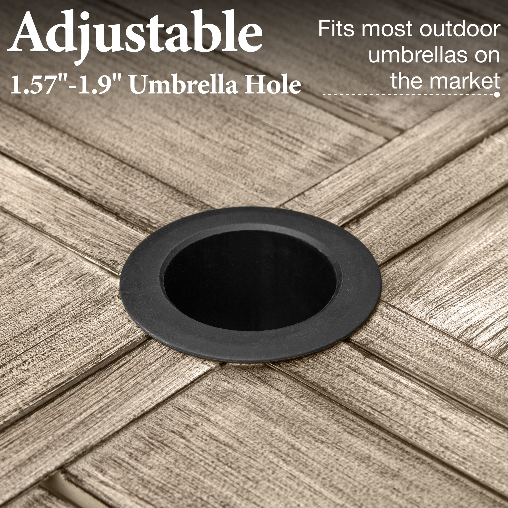 MF Studio 57.5” Square Outdoor Patio Dining Table with Umbrella Hole & Wood-Grain Table Top for 8