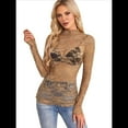 thumbnail image 1 of Blusa de Larga con Encaje Floral de para Mujer, Blusa Interior Transparente con , Cuello Redondo, Informal, Transparente. Caqui XL, 1 of 7