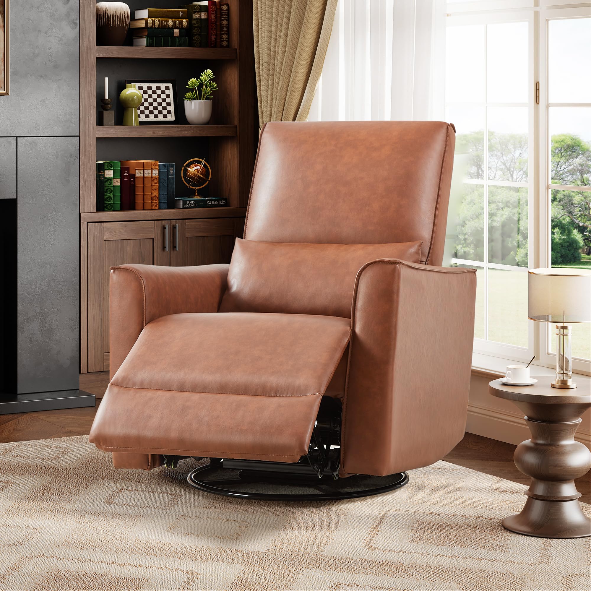 Swivel Rocking Recliner Chair, 360° Leather Recliner with Adjustable Backrest Rocker Recliner Glider Deep Seat PU Leather Sofa Chair with high Backrest for Living Room, Bedroom,Nursery