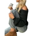 thumbnail image 3 of Female Sweaters Off the Shoulder Long Sleeve Cable Knit Sweater Loose Chunky Pullover Dressy Work Tops Black L, 3 of 8