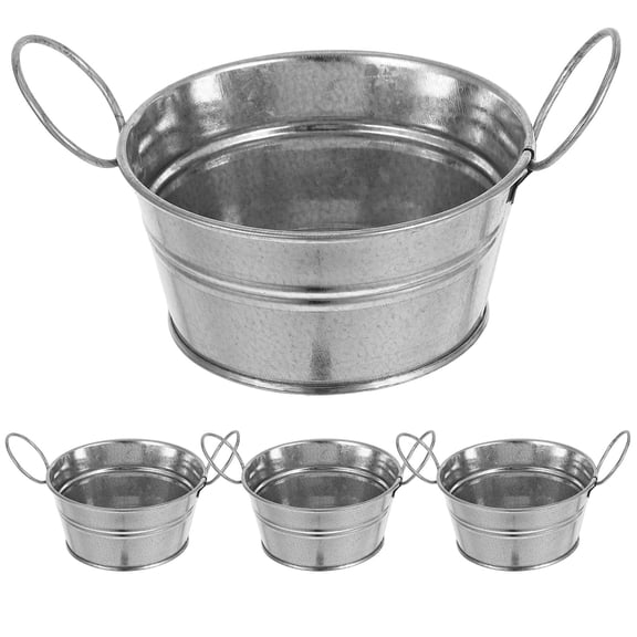 Masteelf Set of 4 Mini Metal Buckets with Handles, Galvanized Small Iron , Decorative Flower Pots for Home and Office