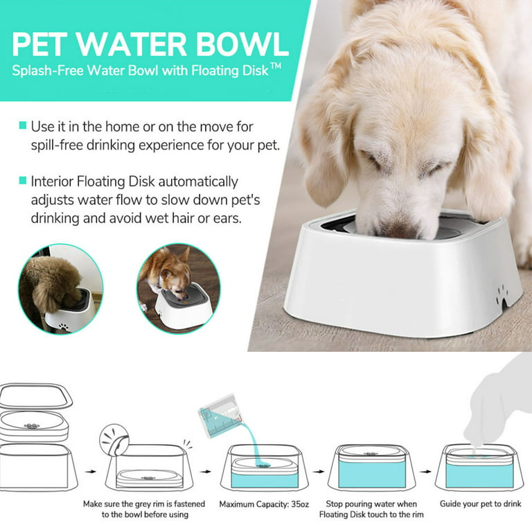 EverPet 35OZ Pet Dog Water Bowl No-Spill Pet Water Bowl Slow Water
