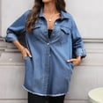 thumbnail image 5 of Jerdar Women's Oversized Denim Shirt Jacket Long Sleeve Button Down Jean Shacket with Frayed Hem for Fall Casual Daily Wear L, 5 of 7