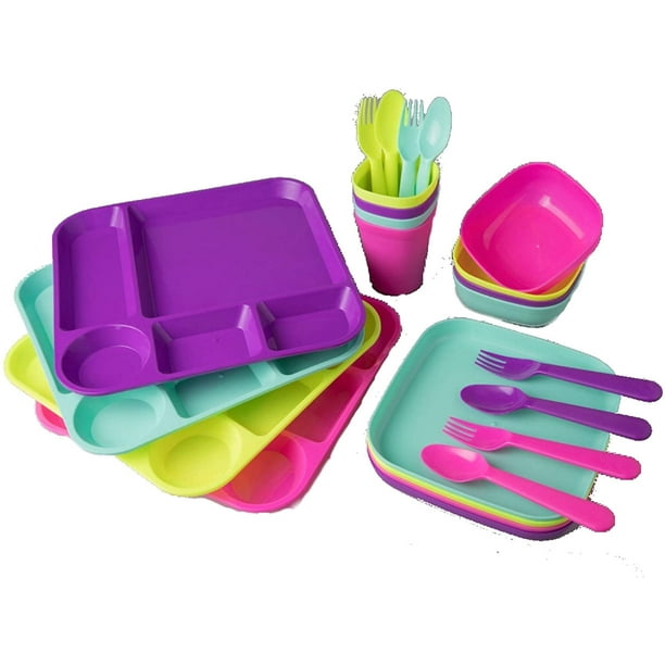 Your Zone Plastic Dinnerware Set of 4-24 Piece Kids Dinnerware Set ...