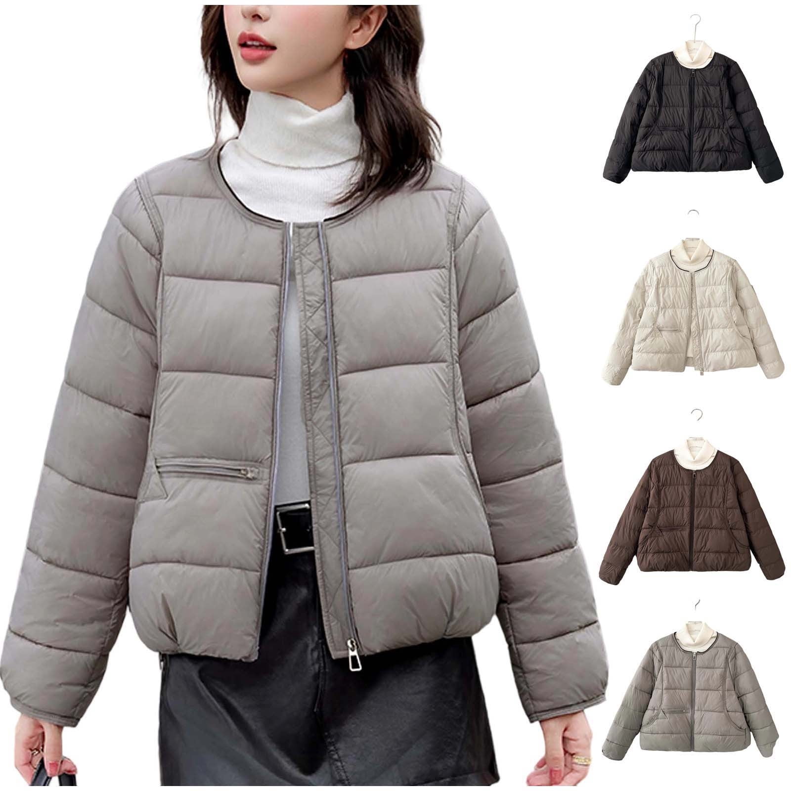 UPPADA Women's Lightweight Puffer Jacket Stand Collar Quilted Puffer Jacket Padded Zip up Water-Resistant Winter Coat with Pockets for Spring and Winter,Puffer Jacket Beige,M