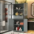 thumbnail image 3 of Joywind Gray Freestanding Bathroom Storage Cabinet with Glass Doors - 67" Tall Linen Organizer with 2 Drawers & Adjustable Shelves, for Bathroom, Kitchen, Living Room, Office Storage, 3 of 7