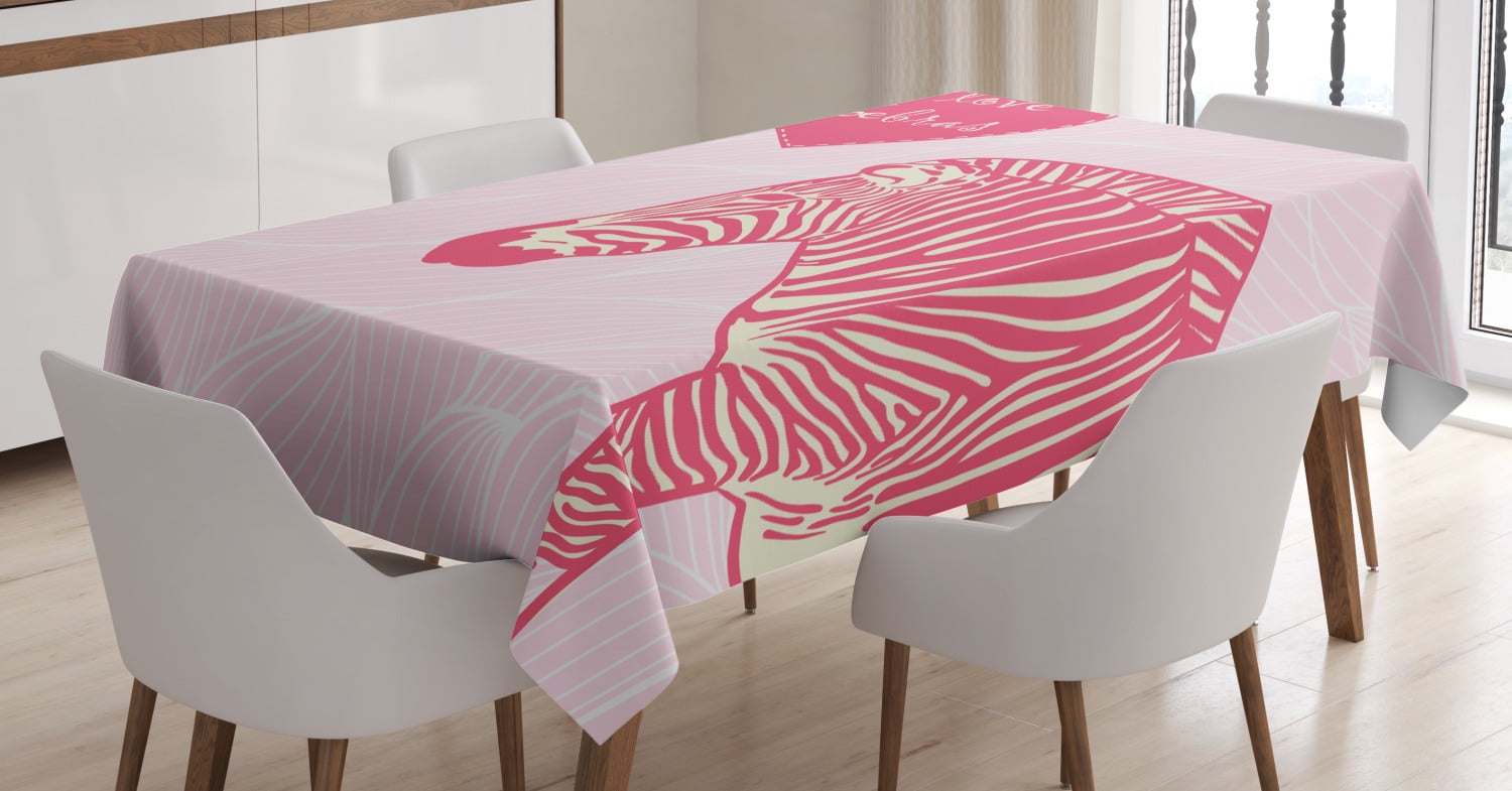 Pink Zebra Tablecloth, I Love Zebras in Heart Romantic Wilderness