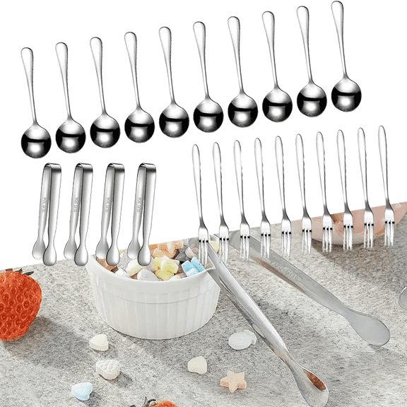 24-Piece Stainless Steel Charcuterie Utensil Set, Mini Serving Spoons & Forks for Elegant Appetizer Displays