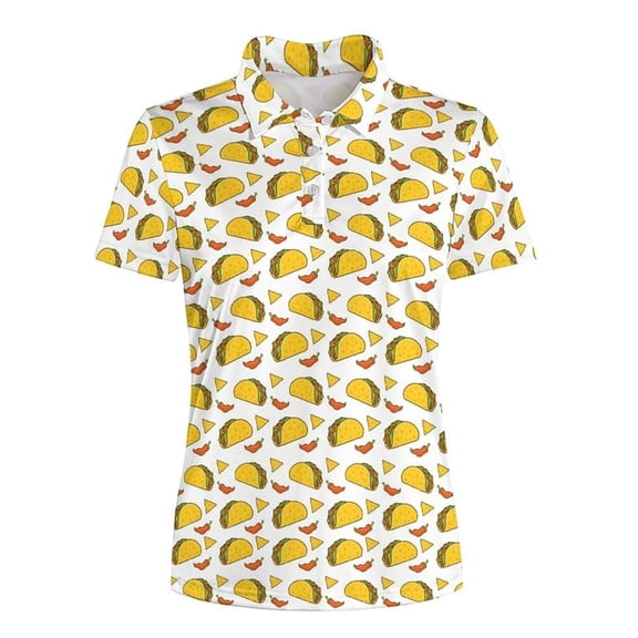 Women's Golf Shirt Short Sleeve Taco Print Moisture Wicking Polo Shirts (White M)