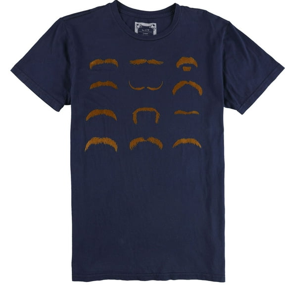 Tags Weekly Mens Felt Mustache Embellished T-Shirt, Blue, Medium