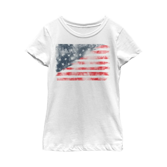 Girl's Lost Gods Fourth of July  Watercolor American Flag  Graphic Tee White Large
