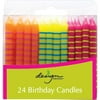 JAM Birthday Candles, 2.4x.25, 24/Pack, Orange, Yellow & Fuchsia with Stripes