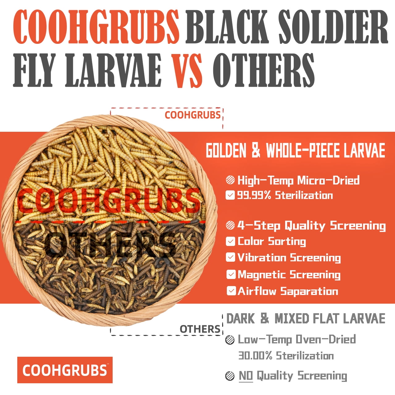 COOHGRUBS Dried Black Soldier Fly Larvae for Chickens, High-Calcium 85X More than Mealworms Bird Treat, 10-lb box