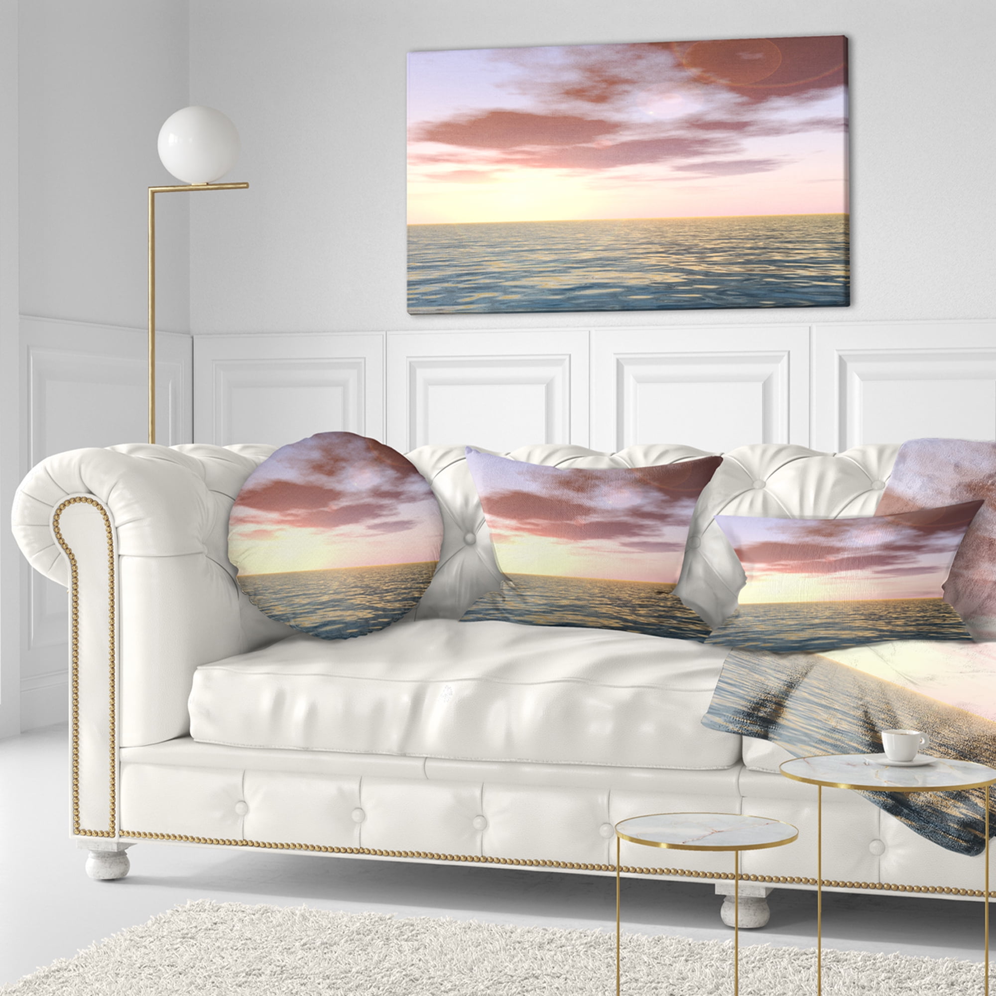 Designart Purple Tinged Atlantic Seashore - Seascape Throw Pillow - 12x20