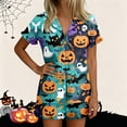 thumbnail image 2 of Halloween Pajama Set for Women Halloween Print Short Sleeve Top and Shorts 2 Piece Separate Casual Sleep Loungewear, 2 of 7