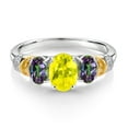 thumbnail image 2 of Gem Stone King 925 Sterling Silver and 10K Yellow Gold Oval Canary Mystic Topaz Green Mystic Topaz and White Diamond 3 Stone Ring for Women (2.79 Cttw, Gemstone Birthstone, Size 8), 2 of 3