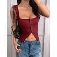 thumbnail image 5 of Button Up Tank Tops for Women Ribbed Sleeveless Button Down Shirts Vest Y2k Crop Top Going Out Basic Fitted Vest Red L, 5 of 7
