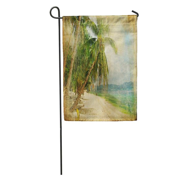 POGLIP Blue Hawaii Tropical Beach Retro Styled Vintage Palm Tree Travel Garden Flag Decorative Flag House Banner 28x40 inch