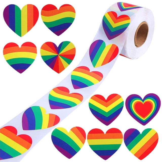 MYG 500pcs Gay Pride Stickers Rainbow Heart Shaped Labels LGBT Adhesive Stickers