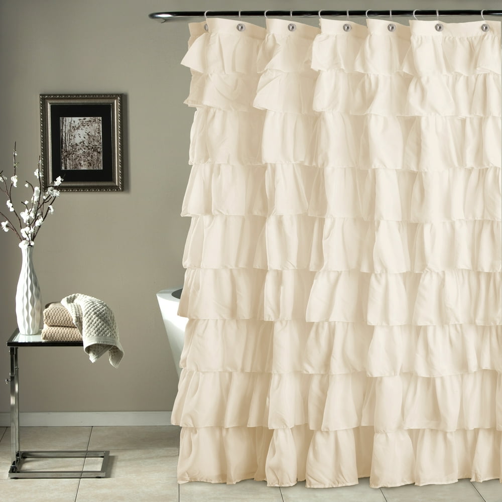 Lush Decor Ruffle Textured Polyester Shower Curtain, 72x72, Ivory