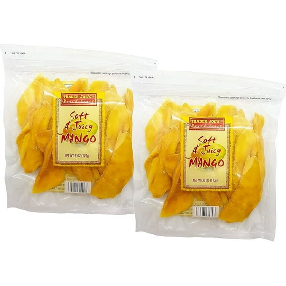Trader Joe's Soft & Juicy Dried Mango – Naturally Sweet Dried Fruit Snack, 6 oz Bags (4-Pack)