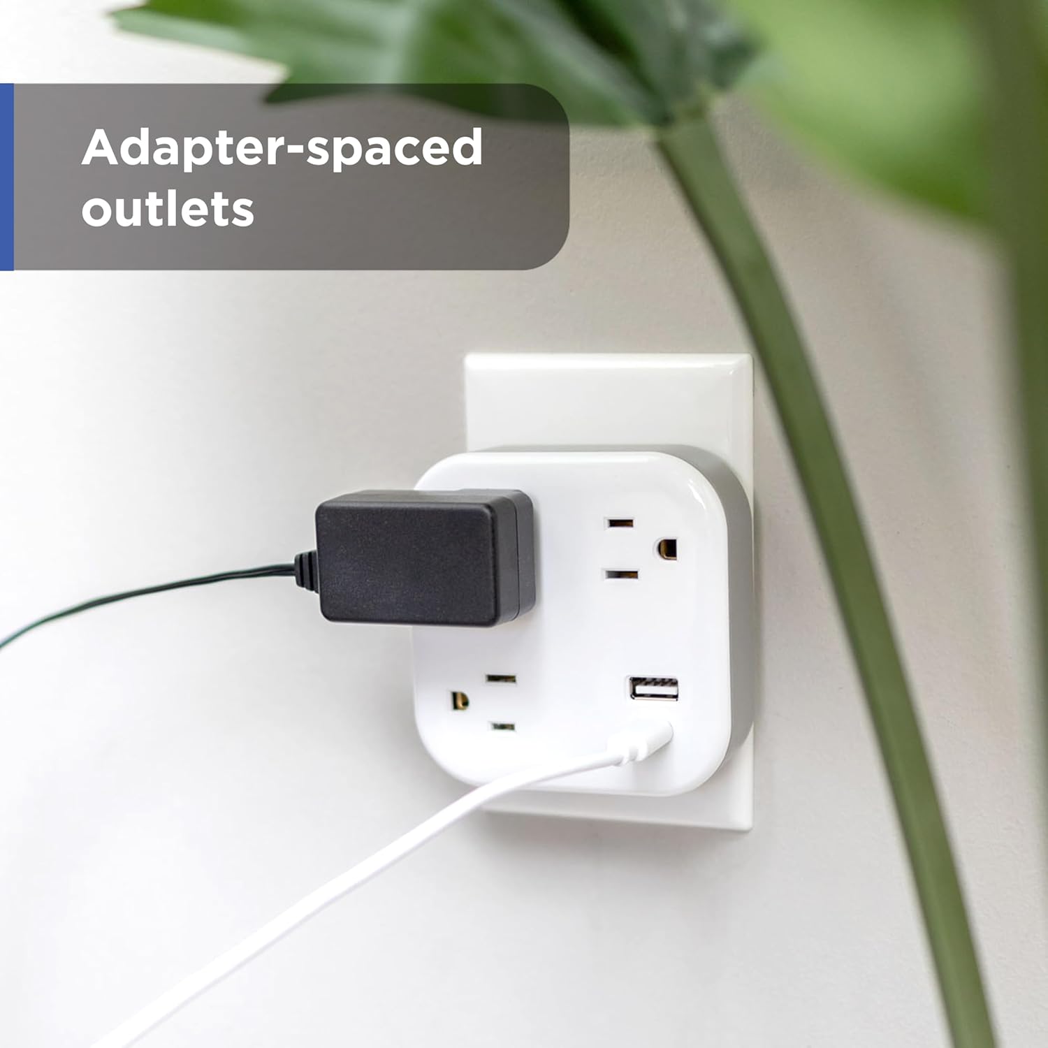 JJEAN-UltraPro 3-Outlet Surge Protector Wall Tap, 980J, USB-C & USB-A Ports, Adapter-Spaced Outlets, Circuit Breaker, ETL Certified, Low-Profile Design, White, 85875
