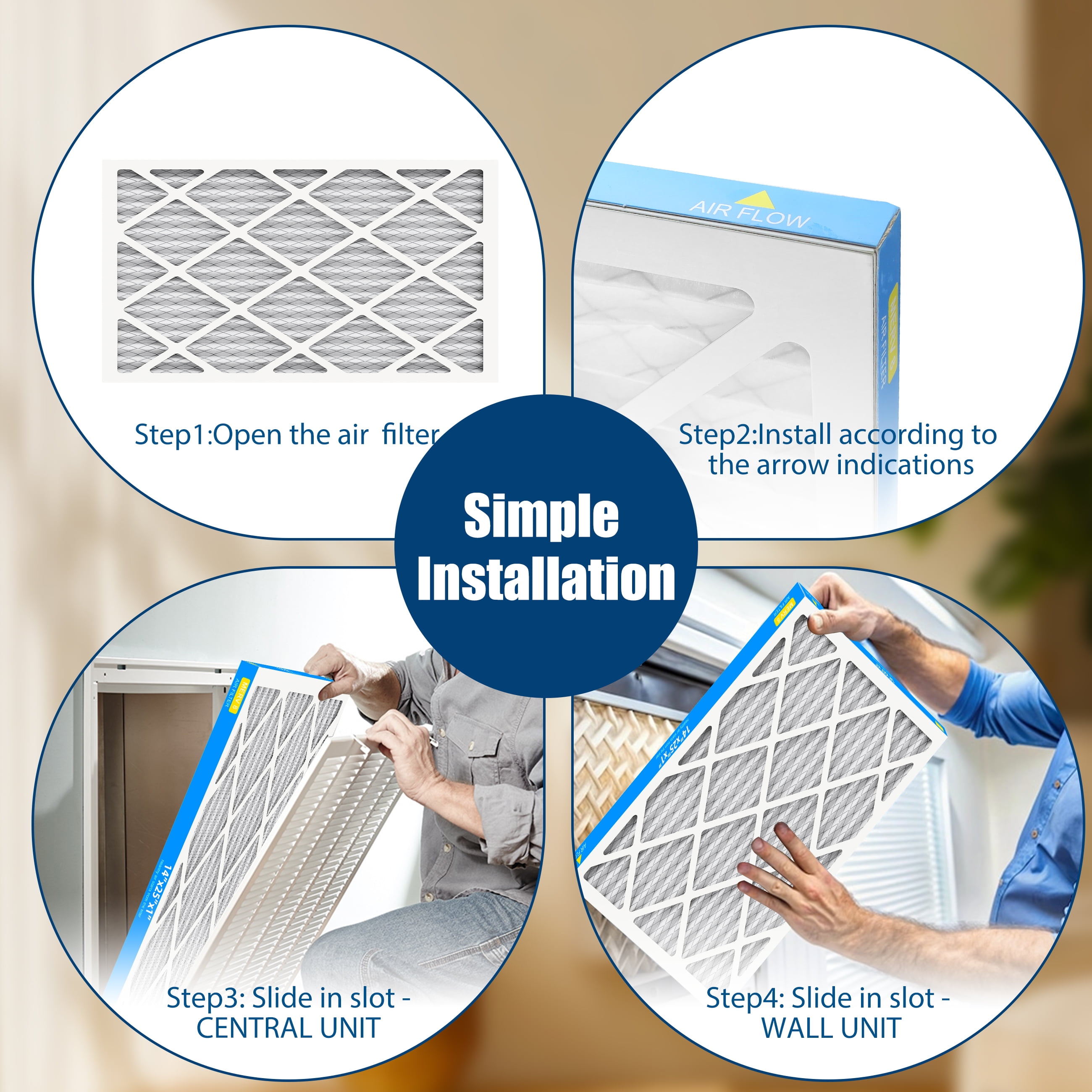 AMI PARTS 14x25x1 MERV 8 Pleated Filter,Removes Pollen and Dust HVAC Furnace Air Filter, 6 Packs