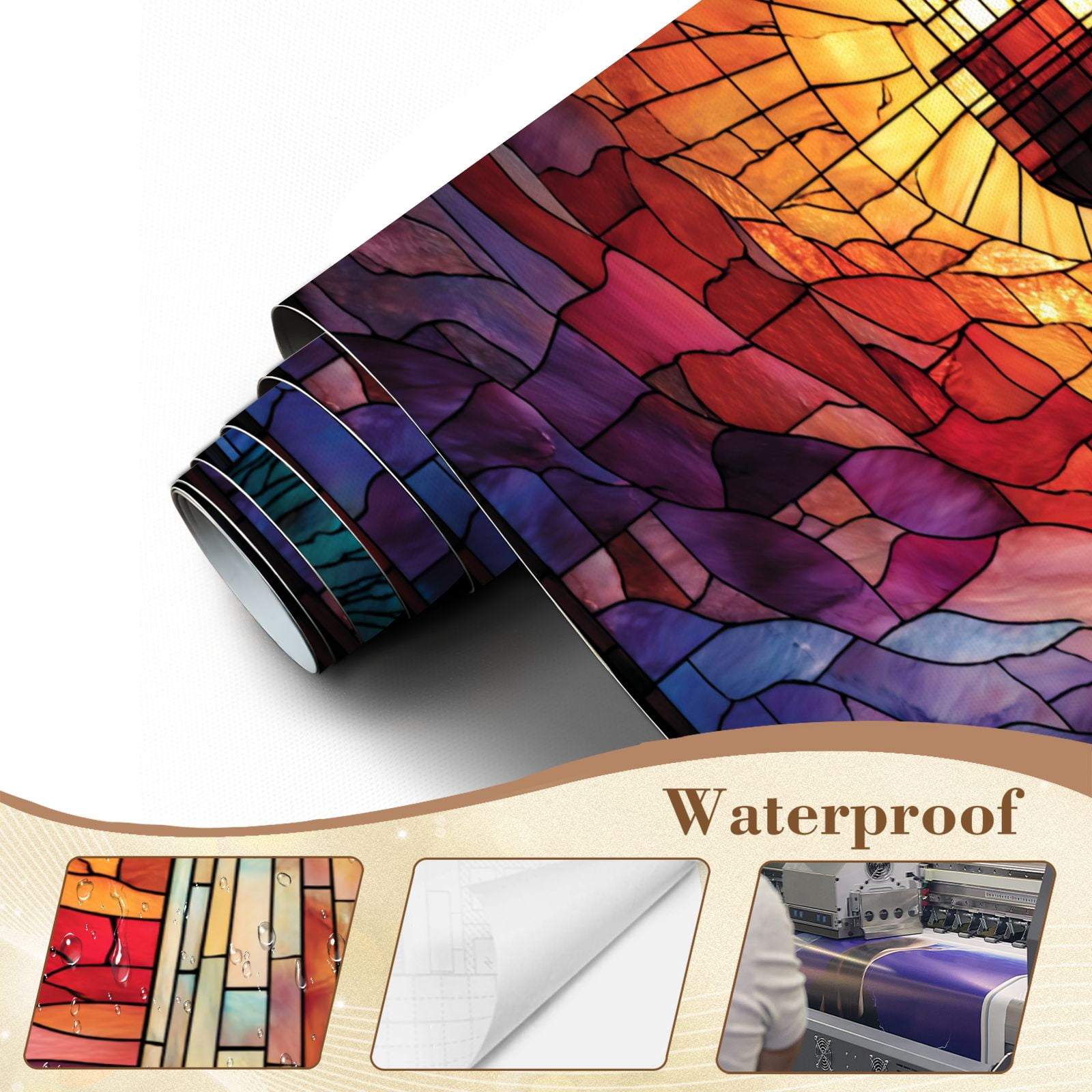Wallpaper Lighthouse Themed Stained Glass Window Panel Peel and Stick Wall Murals 69"H x 96"W Removable PVC Wall Paper Self-Adhesive Wall Paintings Art Decor for Bedroom Living Room