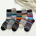 thumbnail image 2 of Yuanlong Womens Socks 5 Pairs Autumn Winter Bohemian Knitted Cotton Middle Tube Socks Daily Outing Retro Casual Crew Socks, 2 of 8