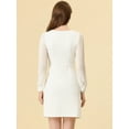 thumbnail image 3 of INSPIRE CHIC Women's Square Neck Split Side Puff Long Sleeve Mini Dress White M, 3 of 4