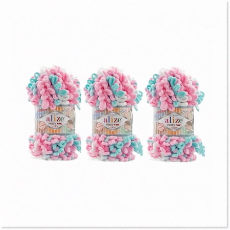Alize Puffy Color Baby Blanket Yarn - Lot Of 3 Skeins, 300g Total, 30 Yds, 100% Micropolyester, Super Chunky