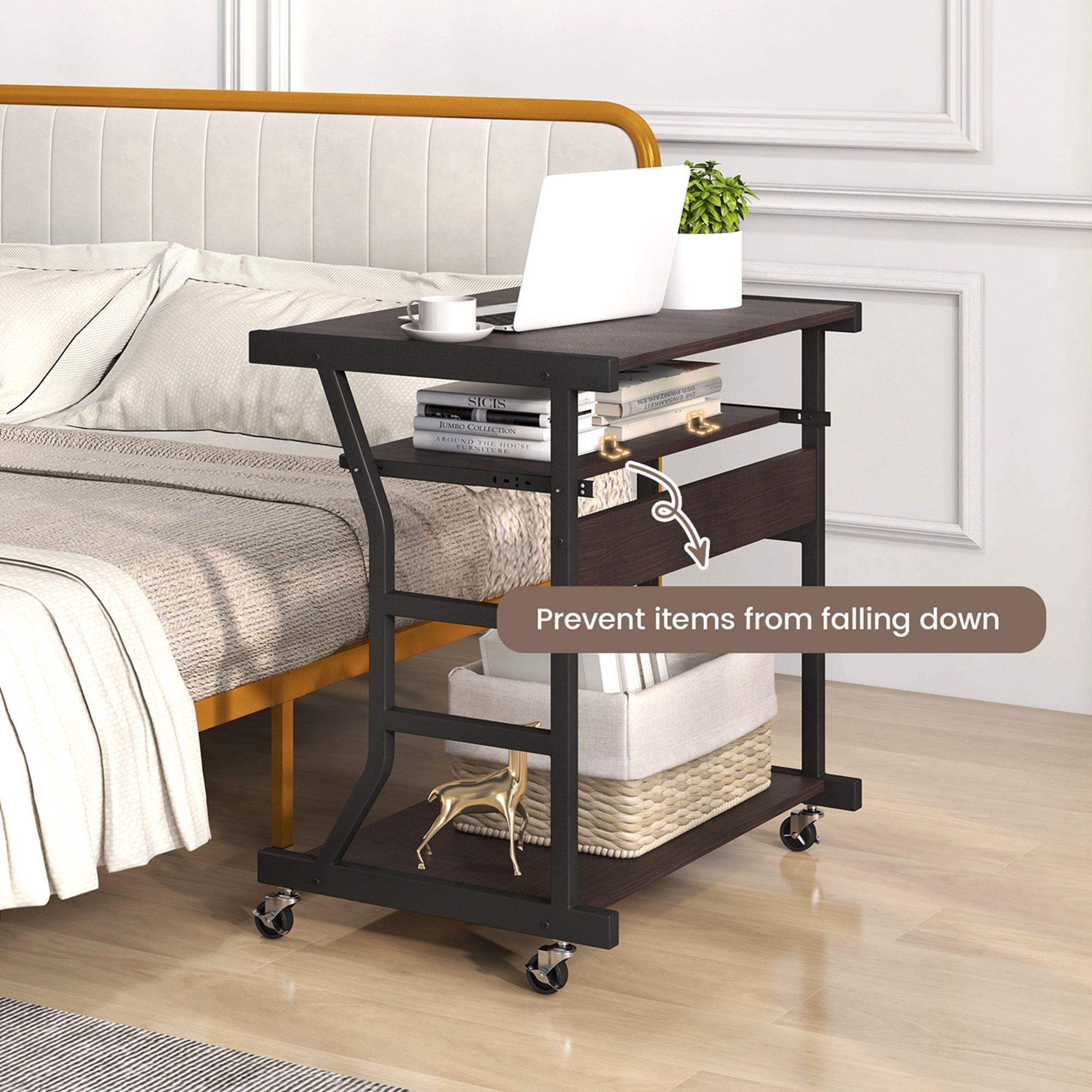 Costway 29.5'' Mobile Computer Desk Rolling Laptop Cart with Pull-out Keyboard Tray & Shelf