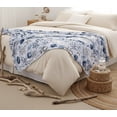 thumbnail image 2 of Serafina Home Decorative Home Decor Ocean Life Coastal Throw Blanket: Soft Plush Velvet Fleece Calming Hues of Blues Greys on White, Accent with Shells Coral and Starfish, 2 of 12