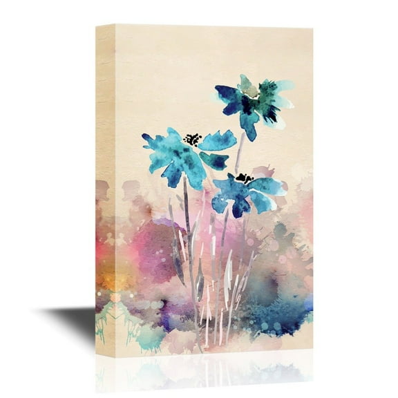 wall26 - Leaf and Floral Canvas Wall Art - Abstract Blue Flower on Watercolor Style Background - Gallery Wrap Modern Home Art | Ready to Hang - 24x36 inches
