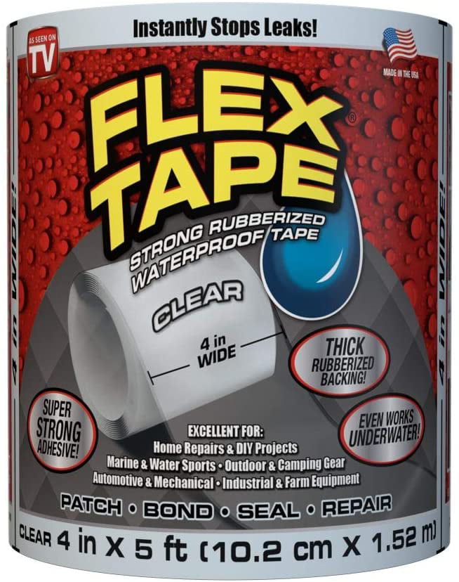Flex Tape Strong Rubberized Waterproof Tape, 4 inches x 5 Feet, Clear