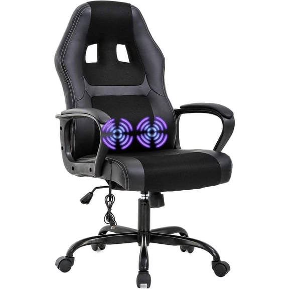 YRLLENSDAN Adult High Back PU Leather Massage Gaming Chair with Armrest, Black