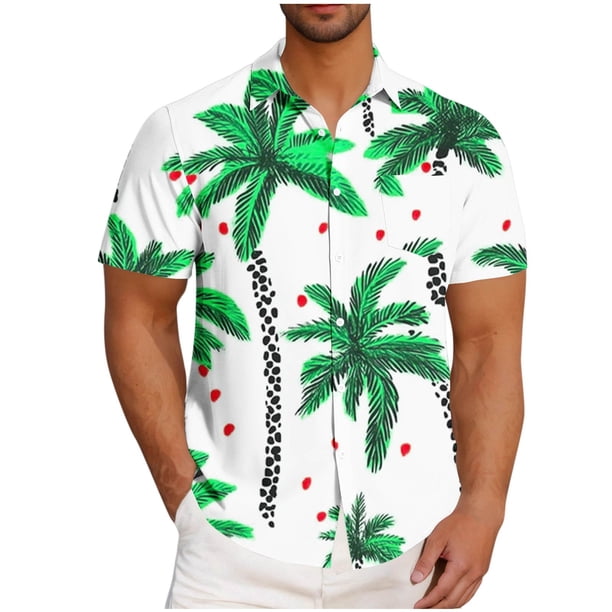 Blusa y camisa de manga corta con cuello vuelto para hombre, informal, a la moda, con estampado de bolsillo y botones, de poliéster.