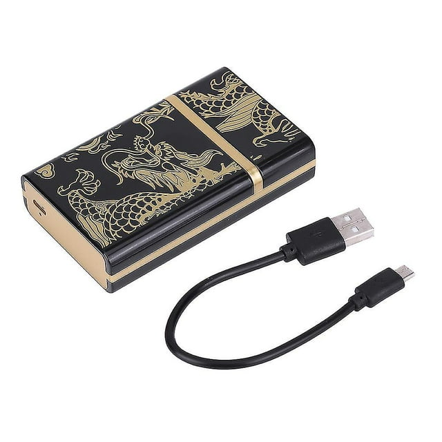 Boîte à cigarettes portable avec mini briquet électrique rechargeable USB (Golden Dragon)