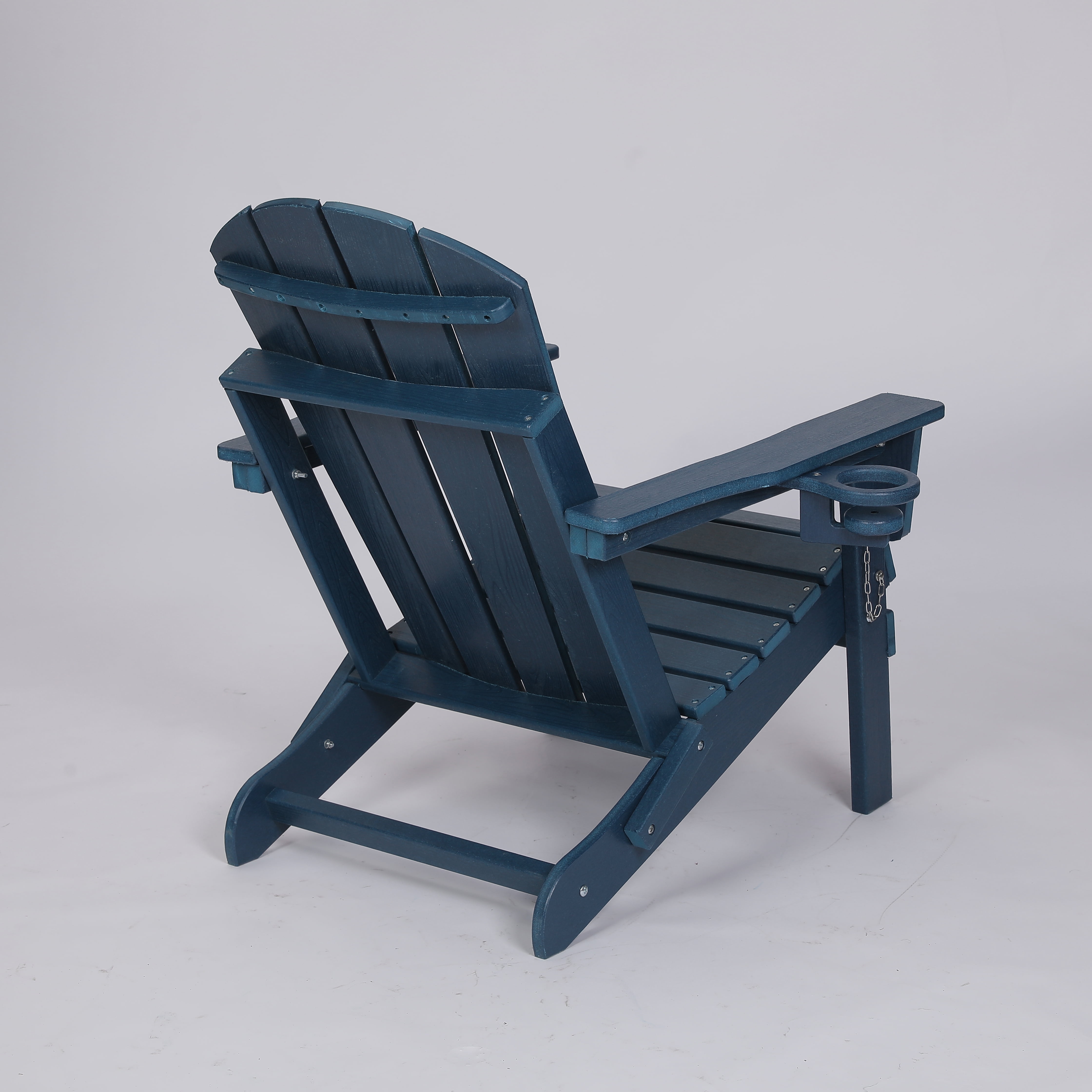 Set of 4 HDPE Folding Adirondack Chair with Cup Holder, Composite Wood Texture Outdoor Chair for Patio, Garden, Poolside, Deck, Backyard, Navy Blue